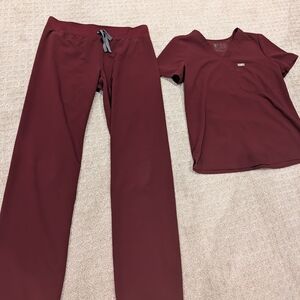 Burgundy Scrub Set with Pocket Tee